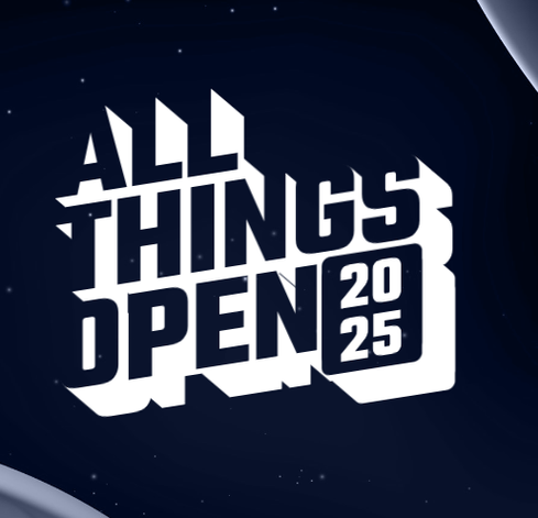 Screenshot of linked demo. Shows the text "all things open 2025" in all caps with a white extrusion that has the letter face cut out of it.
