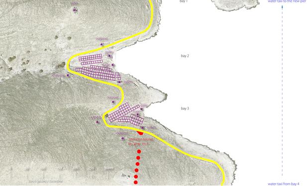 Gyaros island of exile - bay 2 and bay 3 - layout of camp 2 and 3