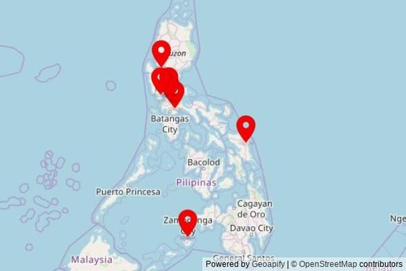 A map showing every place of worship we have visited so far in the Philippines including:
Balanga Cathedral in Balanga
United Pentecostal Church in Zamboanga City
Calunetan Church in Sugkong
Padre Pio Chapel in Tiaong
Faithful in Muntinlupa
St Joseph Parish Church in Hinolaso
Wesleyan Church in Valenzuela
