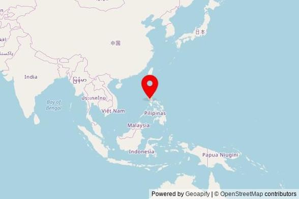 A zoomed in map showing a pin at the position of Balanga Cathedral, Aguirre Street, Balanga, 2100 Bataan, Philippines