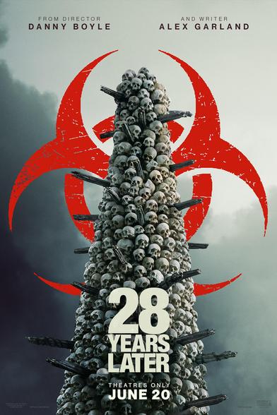 Le poster du film. Une colonne de crâne avec un symbole rouge DANGER BIOLOGIQUE.