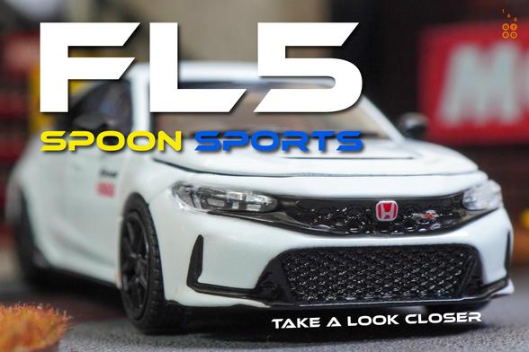A close-up shot of Honda Civic Type R (FL5), Spoon Sports Livery on White by Motor Helix in 1:64 scale on AREA 164