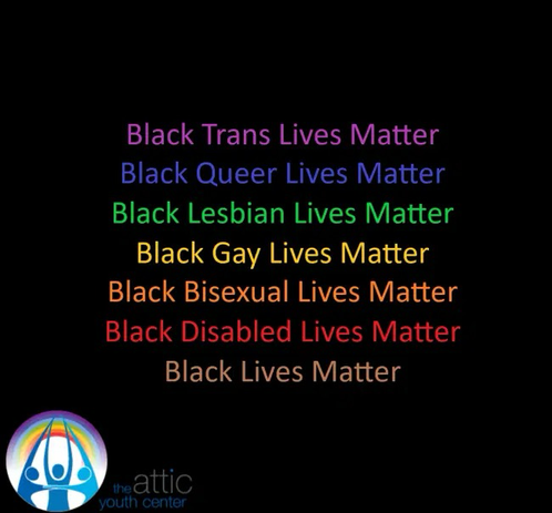 Black Trans Lives Matter Black Queer Lives Matter Black Lesbian Lives Matter Black Gay Lives Matter Black Bisexual Lives Matter Black Disabled Lives Matter Black Lives Matter