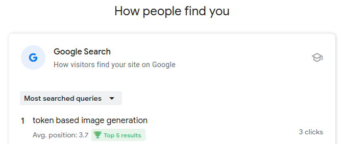 Google search console indicates an article created by my blogging bot is a top-5 result for the search term 'token based image generation'