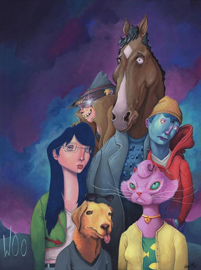 Art of the primary characters of the television show Bojack Horseman by artist Adam Augustyn