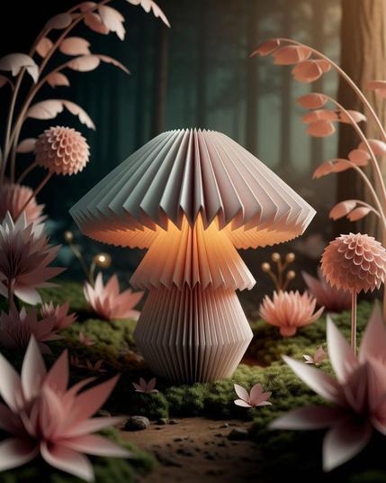 ①«Generated by ideogramai»
A stunning piece of origami art featuring a delicate and intricate mushroom design. The mushroom is composed of carefully folded paper layers, with a glowing and almost luminescent hue. The background showcases a whimsical forest setting, with more origami pieces creating a lush and detailed environment. The overall atmosphere is serene and enchanting, highlighting the beauty and versatility of papercraft art.
#本日の成果物 #aiartcommunity
