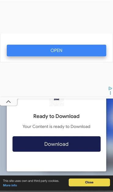 A mobile phone screen in portrait mode showing a website where the entire viewport is covered by ads and a cookie notification banner. No actual content is visible.