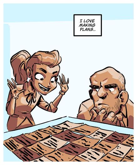 PANEL THREE
She’s carefully setting up an itinerary for a stumpy CEO 
	•	NARRATION CONTINUES: I love making plans..
