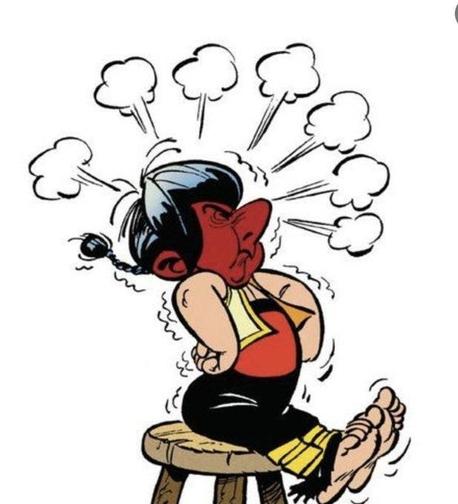 Het jongetje Pepe, uit het stripalbum 'Asterix in Hispania', dat zijn adem inhoudt en rood aanloopt, totdat hij zijn zin krijgt