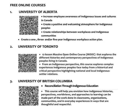 QR codes for free online courses re: Indigenous peoples of Canada