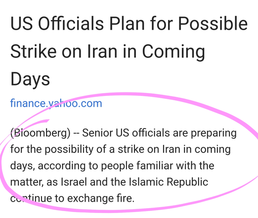 US Officials Plan for Possible Strike on Iran in Coming Days

finance.yahoo.com

(Bloomberg) -- Senior US officials are preparing for the possibility of a strike on Iran in coming days, according to people familiar with the matter, as Israel and the Islamic Republic continue to exchange fire.