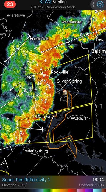 A screenshot of a nasty look storm on radar