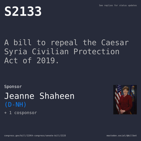 Description of S2133, and a depiction of its sponsor, Jeanne Shaheen.