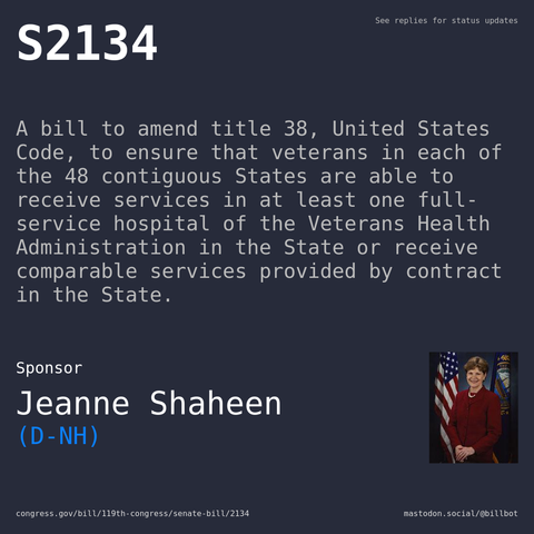 Description of S2134, and a depiction of its sponsor, Jeanne Shaheen.
