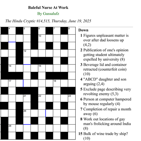 Picture of crossword grid, with some clues visible.