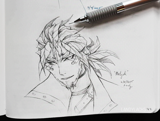 Finished pencil drawing of Malyck. 