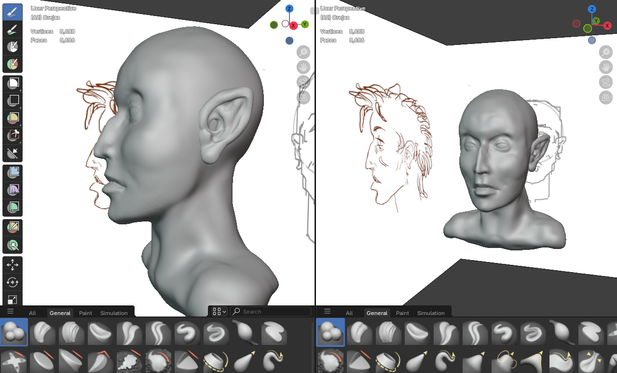 Now with eyes and ears and more natural face. Side and 3/4 view.