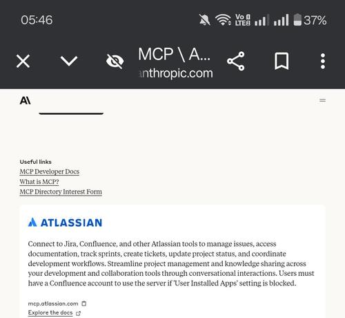 Connect to Jira, Confluence, and other Atlassian tools to manage issues, access documentation, track sprints, create tickets, update project status, and coordinate development workflows. Streamline project management and knowledge sharing across your development and collaboration tools through conversational interactions. Users must have a Confluence account to use the server if 'User Installed Apps' setting is blocked.