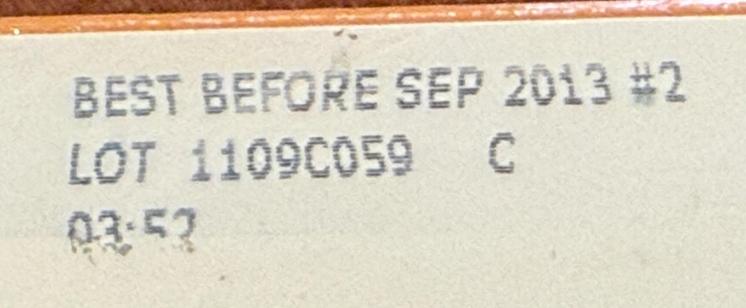 Package says best before September 2013