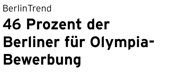 Screenshot einer Überschrift von einer Nachrichtenseite: "BerlinTrend - 46 Prozent der Berliner für Olympia-Bewerbung"