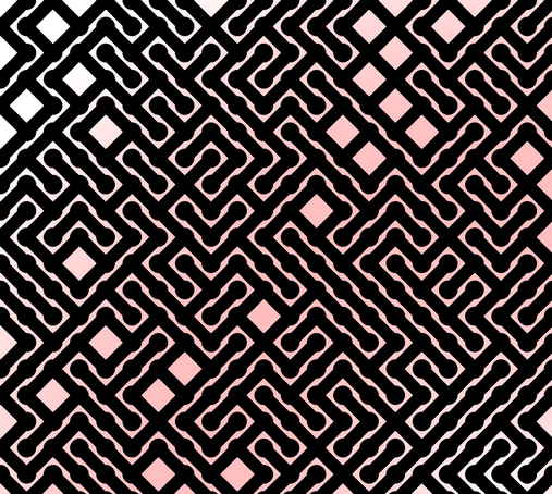 A colorful maze, generated using the 10print method. Picture generation details: screen height: 1013, screen width: 1131, primary background color #777777, primary line color: #000000, using gradient mask ../masks/mask11.png, gradient background color #FFFFFF, square: 54, width: 27, radiusB: 19, radiusW: 27, effect: 14
