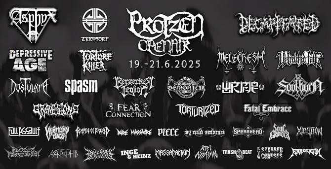 Gezeigt wird das Banner des Festivals mit Datum und allen Bands wie z.B. Asphyx, Wormrot, Torture Killer, Spasm usw.