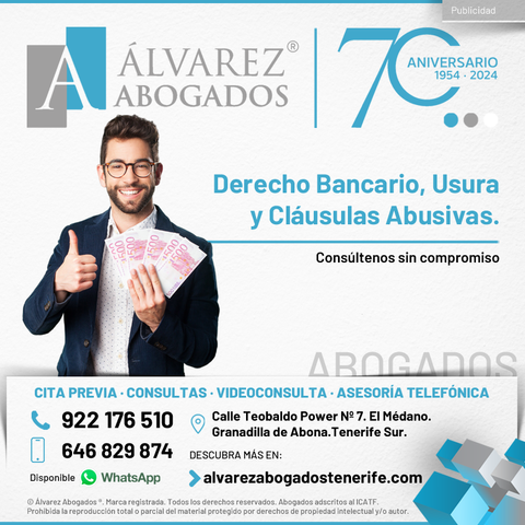 Abogados Derecho Bancario Tenerife. Somos expertos en Derecho Bancario, Usura y Cláusulas Abusivas. Abogado Bancario Tenerife. Reclamaciones Bancarias en Tenerife Sur y Norte. Consúltenos ahora sin compromiso. Recuperamos su dinero desde 1954.
https://alvarezabogadostenerife.com/areas-derecho/derecho-bancario/ 

#alvarezabogados #abogadostenerife #bancos #usura #clausulasabusivas #tarjetacredito #hipoteca #derechos #legal
