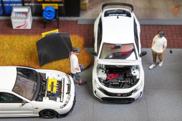 Honda Integra DC2 and Honda Civic Type R (FL5), Spoon Sports Livery on White in 1:64 scale with 1:64 figures on AREA 164