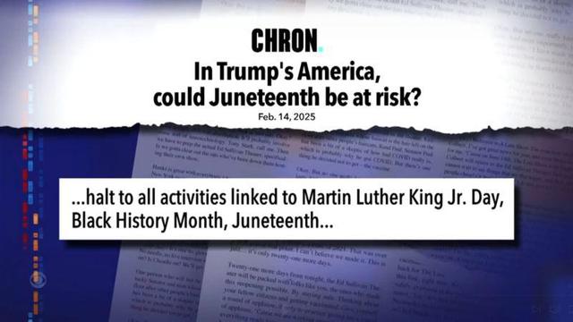 A newspaper column from the Houston Chronicle shortly after Trump's inauguration questioning if Trump's new initiatives could affect "Juneteenth"... a new federal holiday signed into law under Biden.