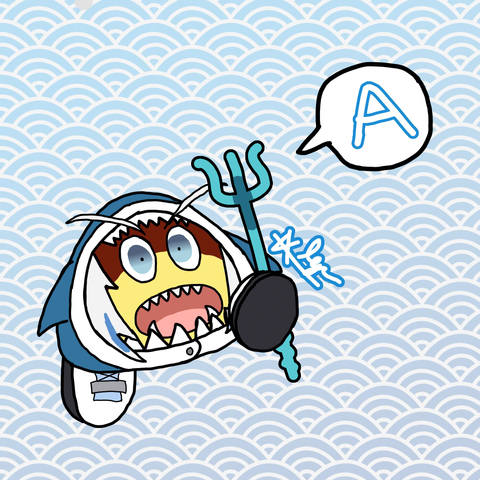 Gura as Galoomba from Super Mario series.
She's holding a trident and saying "A."