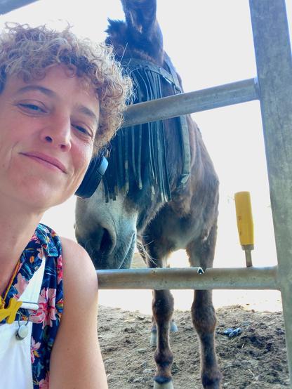 Un selfie avec Ramses le plus timide des deux, de l'autre côté de la barrière de leur enclos,