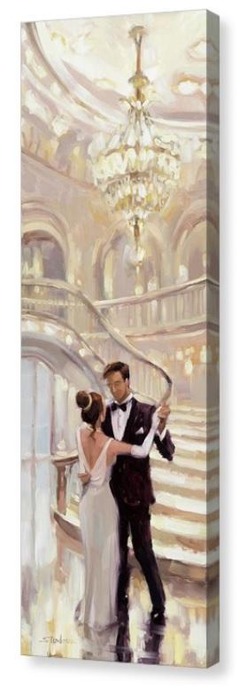 Canvas print of an original oil painting depicting a couple dancing in a glittering ballroom.