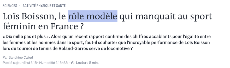 Titre d’un article du _Monde_ : « Loïs Boisson, le rôle modèle qui manquait au sport féminin en France ? »