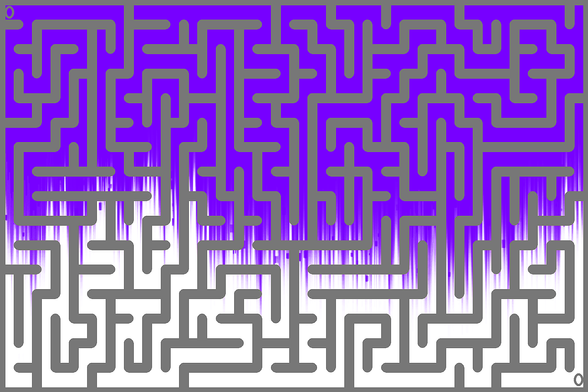 A colorful autogenerated maze. Picture generation details: screen height: 1117, screen width: 1675, primary background color #FFFFFF, primary line color: #777777, using gradient mask ../masks/mask29.png, gradient background color #7700FF, square: 29, width: 13, radiusB: 7, radiusW: 6, effect: 4