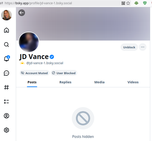  JD Vance Joined Bluesky: Immediately App's Most Blocked User
https://www.them.us/story/jd-vance-bluesky-ratio-skrmetti

JD Vance posts anti-trans message, Bluesky
https://www.lgbtqnation.com/2025/06/jd-vance-joined-bluesky-posted-an-anti-trans-message-users-immediately-paid-him-back

I muted/blocked this pompous transgenocidal agent of hate
https://bsky.app/profile/jd-vance-1.bsky.social

🇺🇲 #GOP #JDVance #Christofascism #antiLGBTQ #transgenocide
🇨🇦 #Poilievre #DanielleSmith #ScottMoe #Trumpism

🏳️⚧️ #TransLivesMatter
https://mastodon.social/@persagen/114186381298087870

#capitalism #billionaires #inequality

Collaborate/advocate/educate/resist
#ecosocialism #solidarity #justice