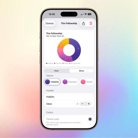 Screenshot showing the editing view for the values of a donut chart 