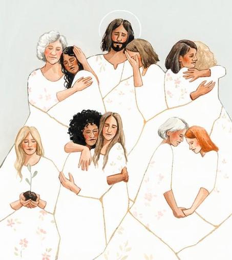 A beautiful painting of Jesus and people loving each other 