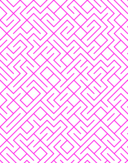 A colorful maze, generated using the 10print method. Picture generation details: screen height: 1074, screen width: 839, primary background color #00C81E, primary line color: #FF37E1, square: 44, width: 8, radiusB: 4, radiusW: 8, effect: 3