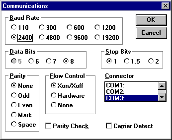 Ancient Windows control panel for setting communications baud rate.