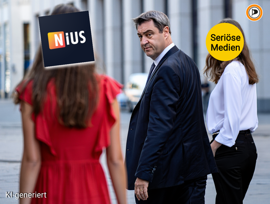 !B Distracted Boyfriend Meme mit Markus Söder, NIUS und seriösen Medien