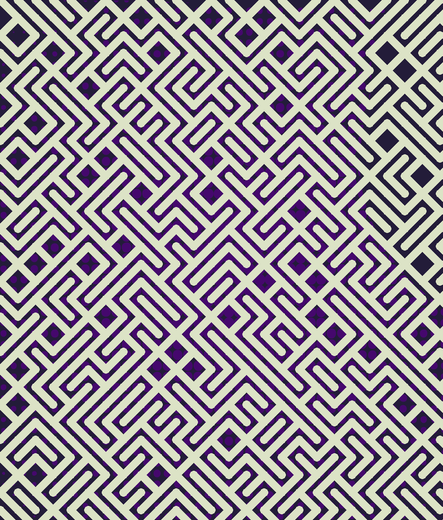 A colorful maze, generated using the 10print method. Picture generation details: screen height: 1183, screen width: 1007, primary background color #231C39, primary line color: #DCE3C6, using gradient mask ../masks/mask35.png, gradient background color #45086D, square: 40, width: 17, radiusB: 9, radiusW: 17, effect: 9