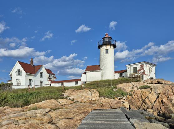 A view of the Eastern Point Lighthouse in Gloucester, built in the 1830s.