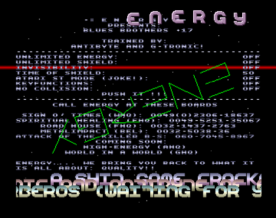 Screenshot of "The Blues Brothers" - Crack: The Company (CPY) - Trainer (+17): Energy (NRG) - Published by Titus on Commodore Amiga (1991)