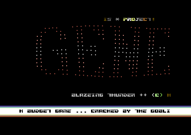 Screenshot of "Blazing Thunder" - Crack: Genesis Project - Trainer: +2 - Published by Hi-Tec Software on Commodore 64 (1990)