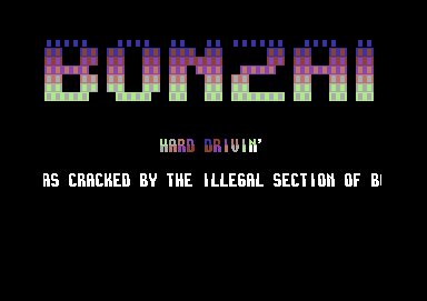 Screenshot of "Hard Drivin'" - Crack: Bonzai - Published by Domark-Tengen on Commodore 64 (1989)