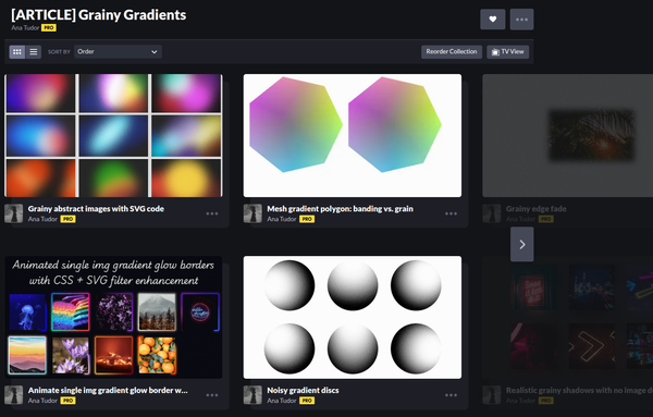 Screenshot of collection on CodePen.