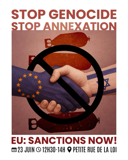 Mobilisation à Bruxelles ce lundi 23 juin 2025 à 12h30 avec https://MarchePourGaza.org , la fidh.org, le chanteur HK, la LDH, ABP,… lors du Conseil des ministres européens   +infos: https://facebook.com/events/s/rassemblement-stop-a-la-compli/692950253616921