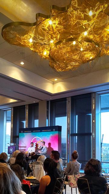Photo of a pre-show CTGLA interview for Premiere Pass season members, taking place at the Dorothy Chandler Pavilion.