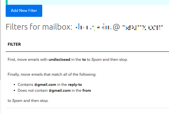 Screenshot of two useful web-hosting filters for email.