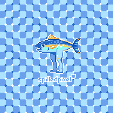 pixelart tuna with legs on a trippy backround